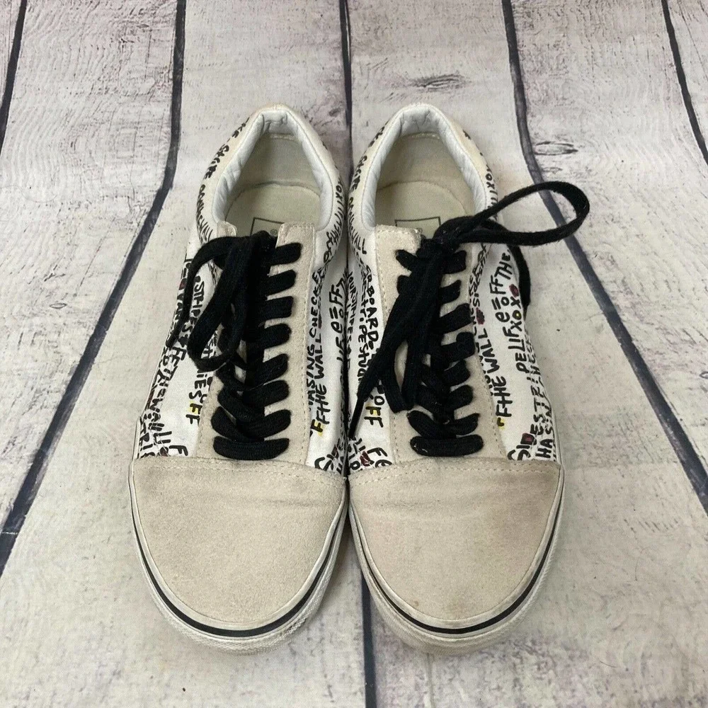 Vans Old Skool‎ DIY Womens 8 Mens 6.5 Canvas Suede Sneakers Shoes Black White